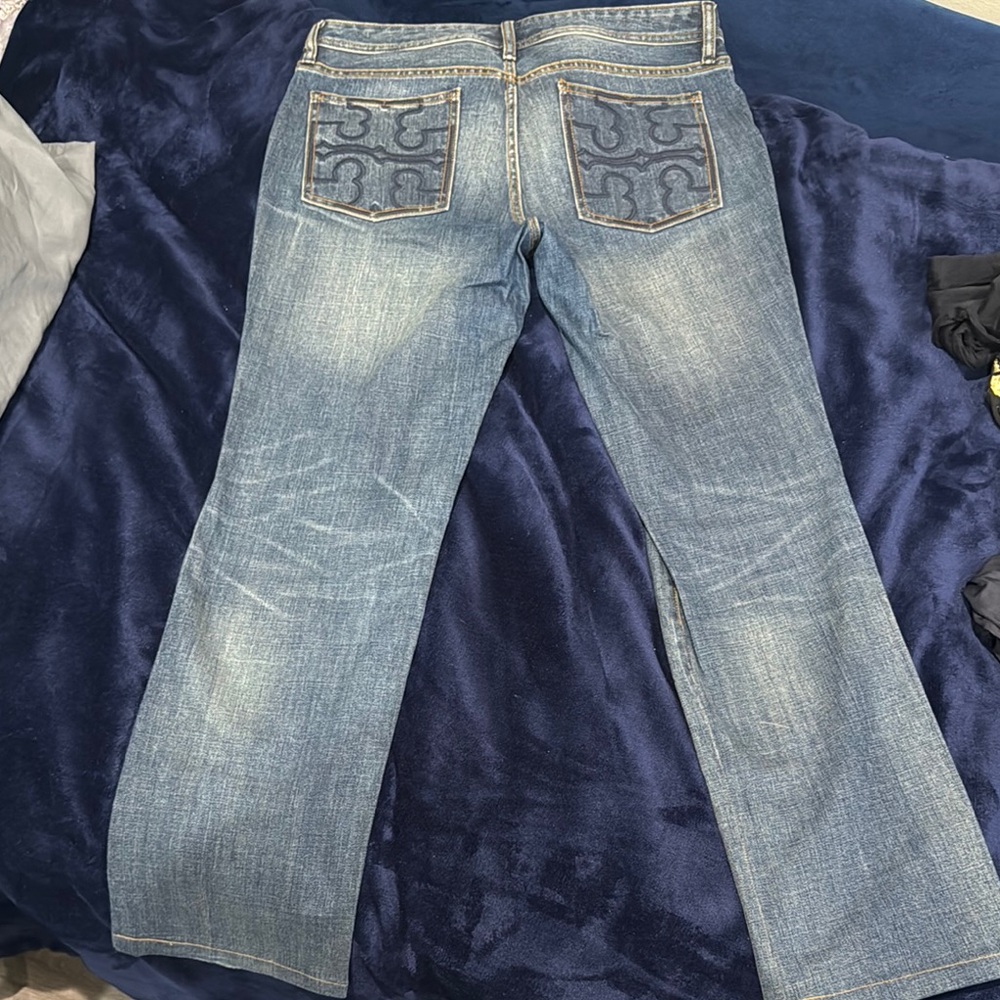 Tory Burch Blue Straight Leg Jeans with Faded Wash